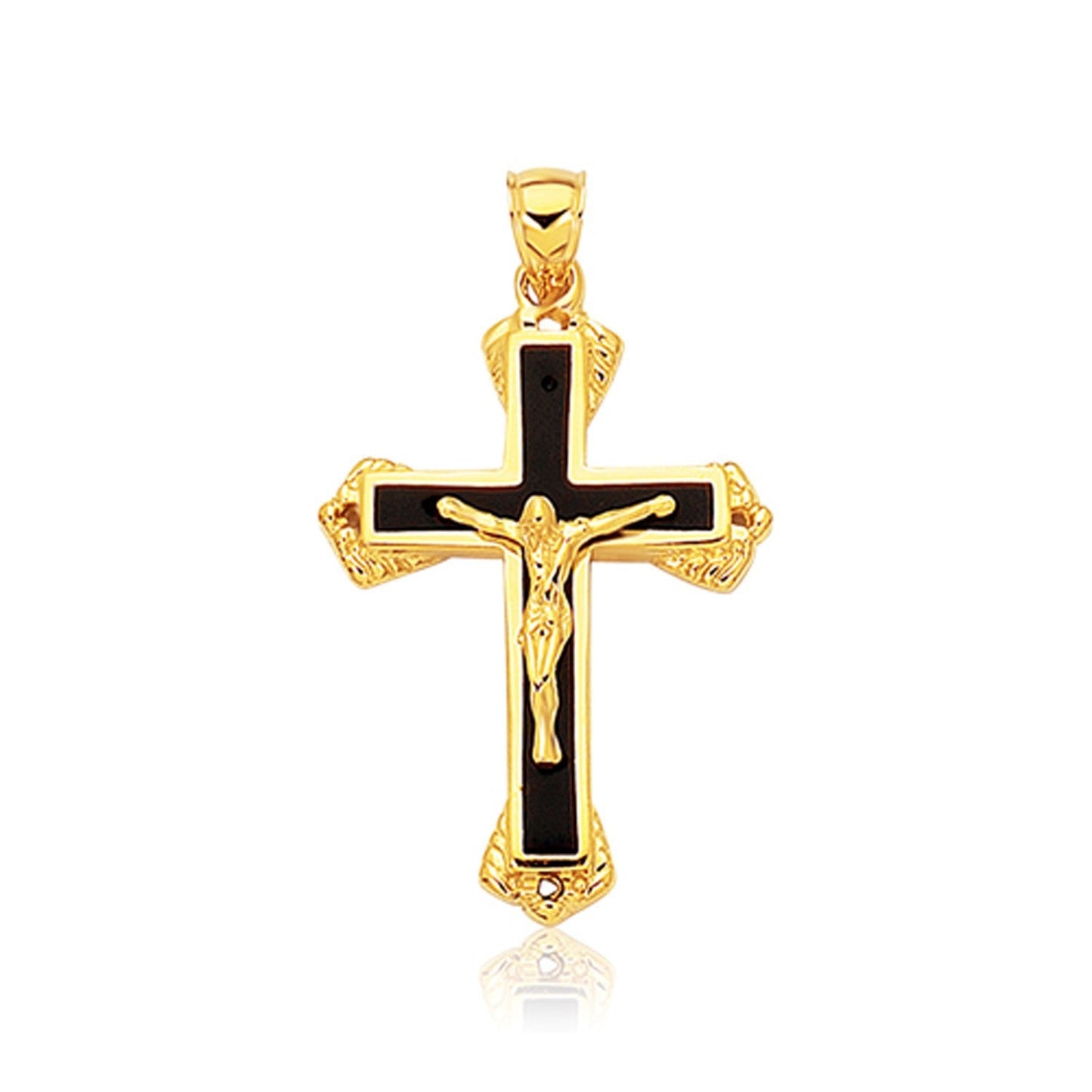 Colgante de cruz de ónix negro de oro amarillo de 14k