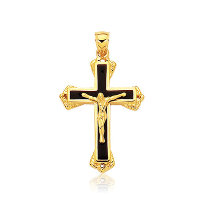 Colgante de cruz de ónix negro de oro amarillo de 14k