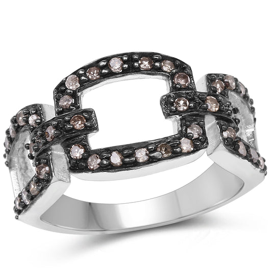Anillo de plata esterlina .925 con diamante auténtico color champán de 0.32 quilates