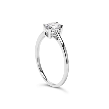 Anillo de compromiso solitario de oro blanco de 14K con diamante de laboratorio ovalado de 1/2 quilate de peso total y 4 puntas (color F-G, claridad VS2-SI1) - Talla 7
