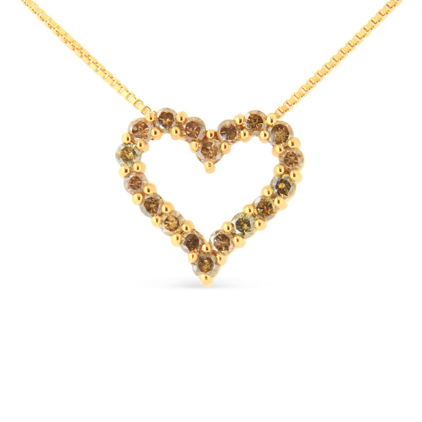 Collar con colgante de corazón de diamante champán de 1,0 quilates de peso total, chapado en oro amarillo de 14 quilates sobre plata de ley 925 (color K-L, claridad I1-I2) - 45,72 cm