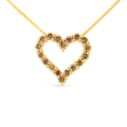 Collar con colgante de corazón de diamante champán de 1,0 quilates de peso total, chapado en oro amarillo de 14 quilates sobre plata de ley 925 (color K-L, claridad I1-I2) - 45,72 cm