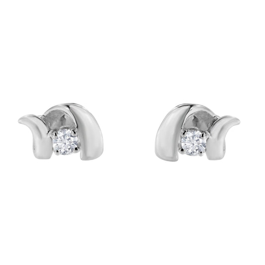 Pendientes de botón de moda de plata de ley .925 con diamantes de talla redonda (0,10 cttw, color I-J, claridad I2-I3)