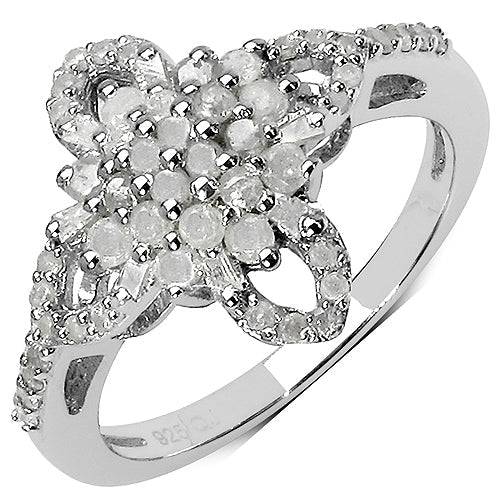 Anillo de Plata de ley .925 con Diamante Blanco y Diamante Amarillo Genuinos de 0.63 Quilates