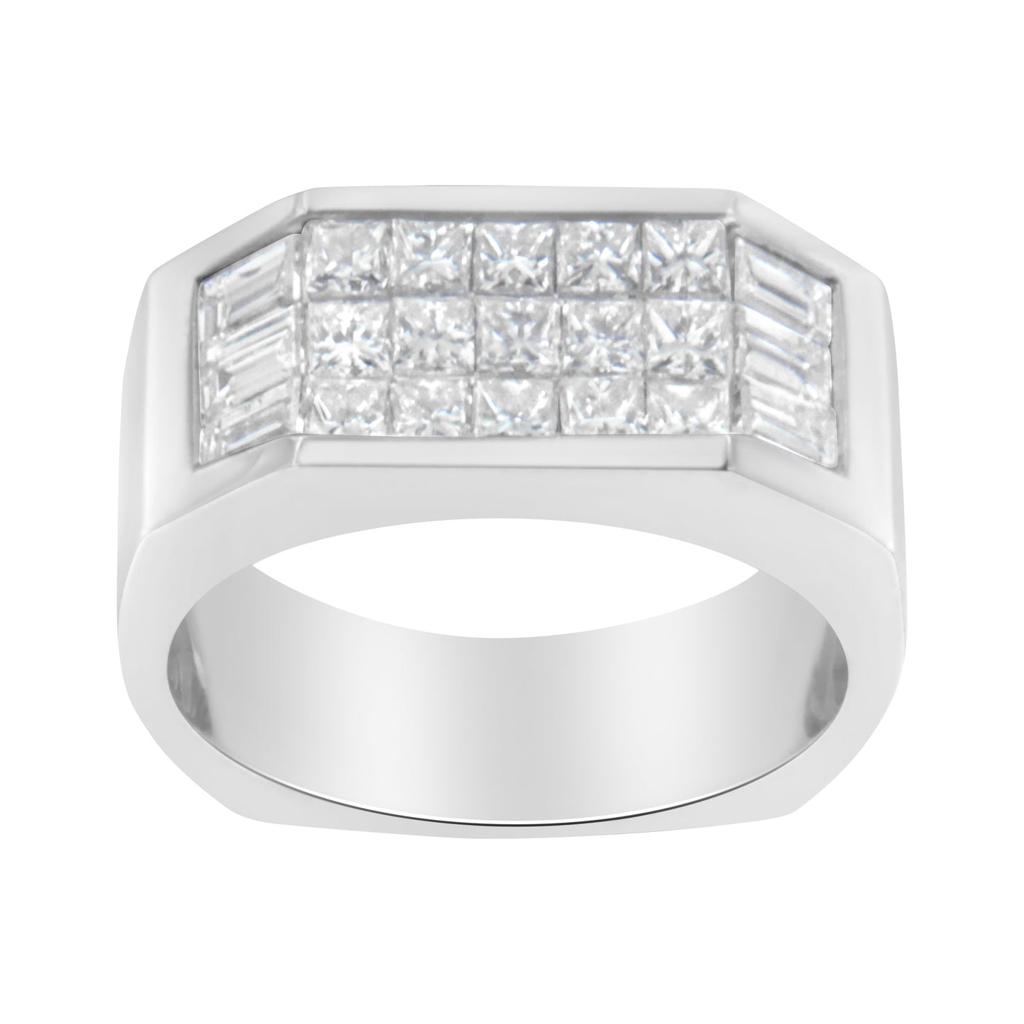 Anillo de diamantes de oro blanco de 14 quilates (1 3/4 quilates en total, color G-H, claridad VS2-SI1)