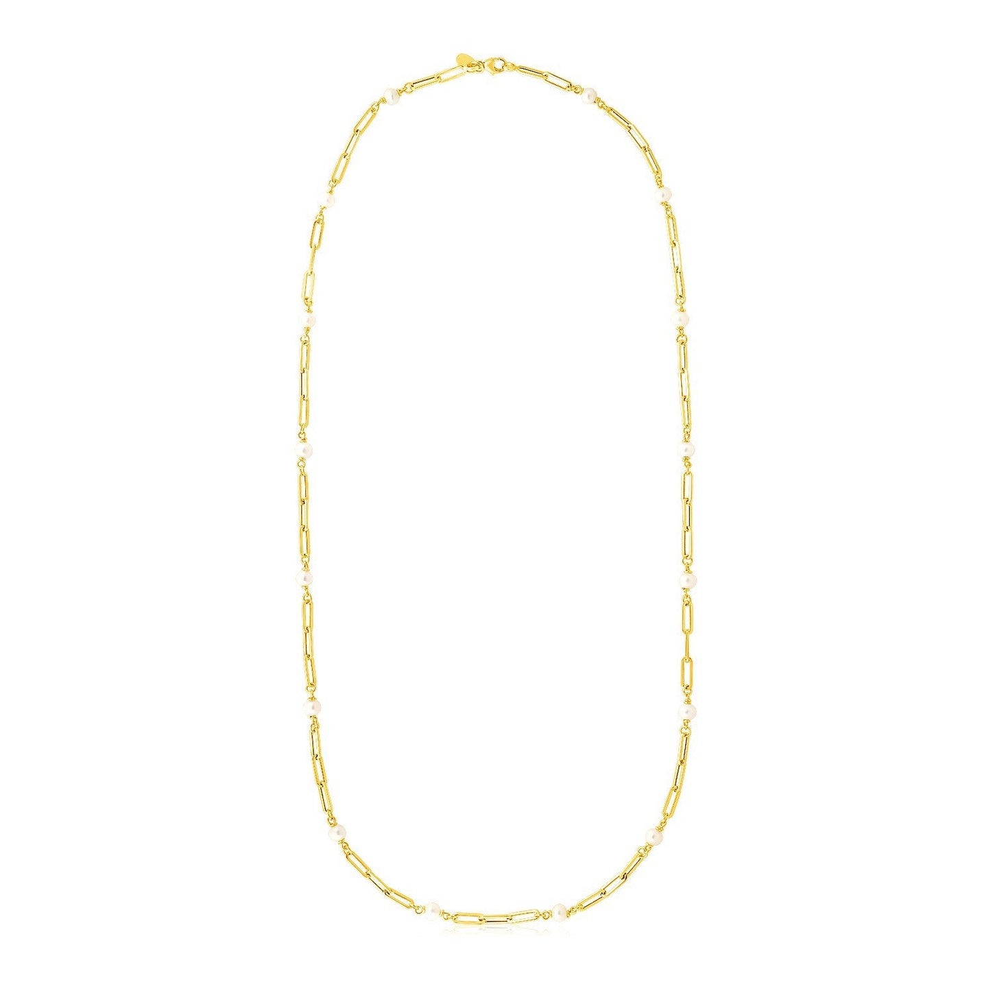 Collar de cadena paperclip de oro amarillo de 14k y perlas