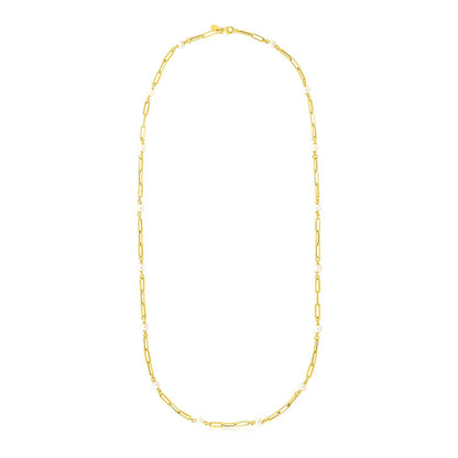 Collar de cadena paperclip de oro amarillo de 14k y perlas