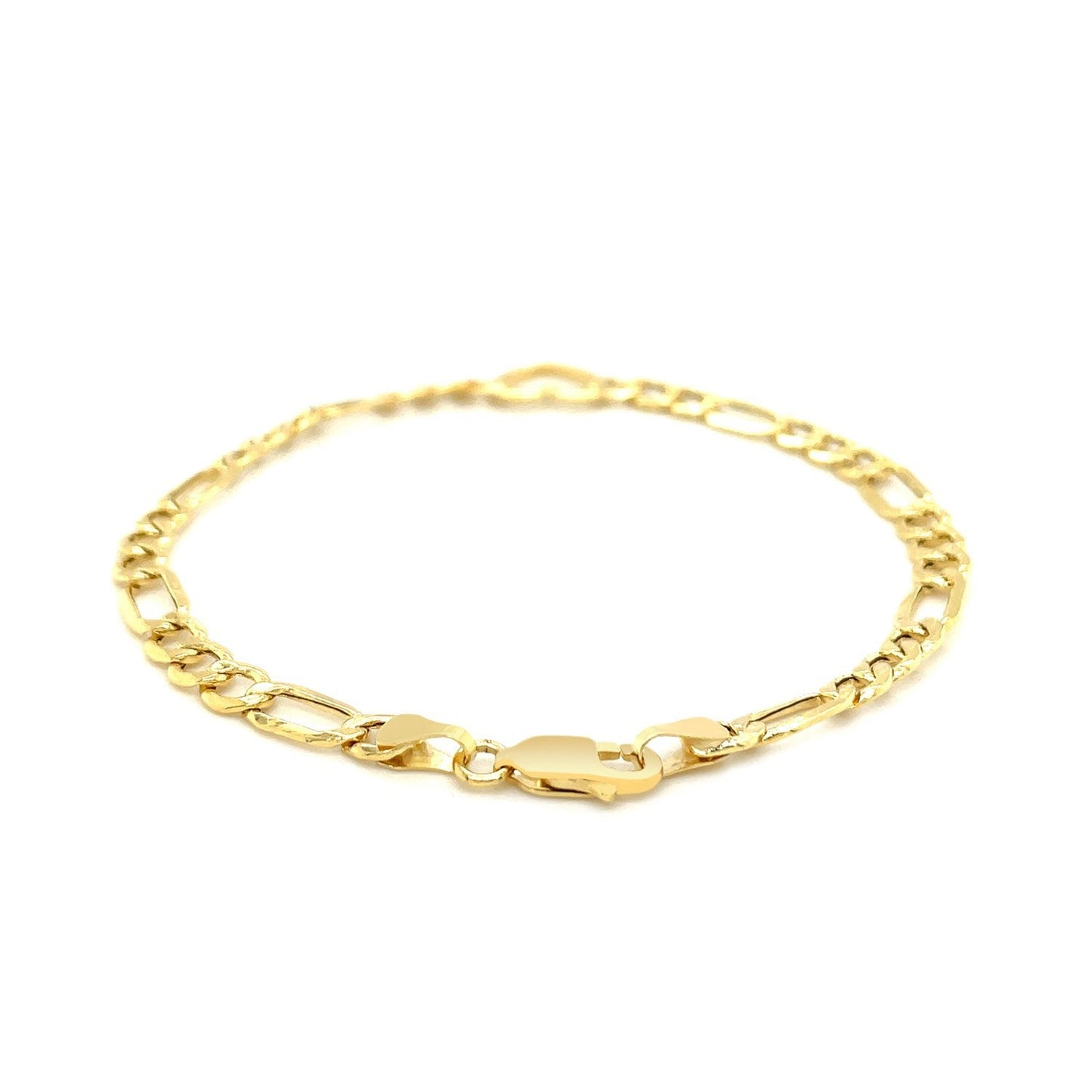 Pulsera de cadena Fígaro de oro amarillo de 14k y 7 pulgadas con corazón