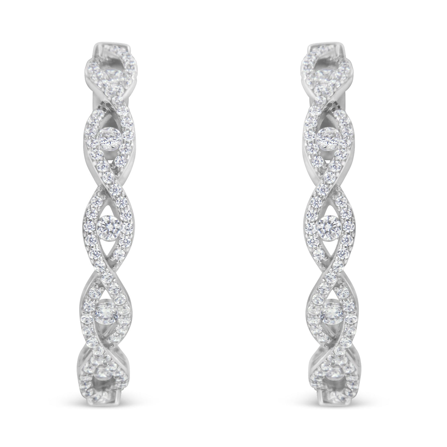 Pendientes de aro de oro blanco de 10K con diamantes (1 1/2 cttw, color H-I, claridad I1-I2)