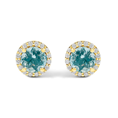 Pendientes de oro blanco de 10K con amatista morada y halo de diamantes de 1/6 Cttw