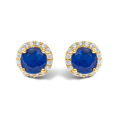 Pendientes de oro blanco de 10K con amatista morada y halo de diamantes de 1/6 Cttw