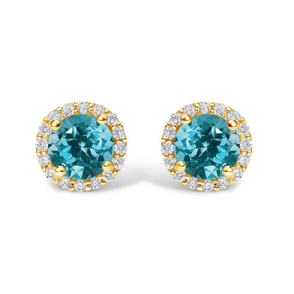Pendientes de oro blanco de 10K con amatista morada y halo de diamantes de 1/6 Cttw