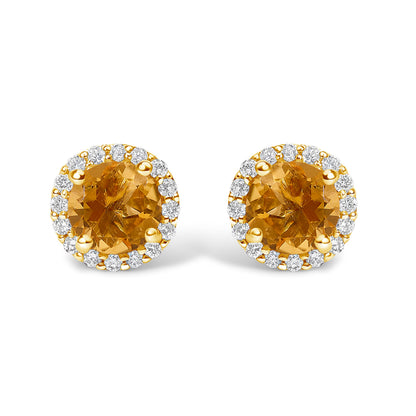 Pendientes de oro blanco de 10K con amatista morada y halo de diamantes de 1/6 Cttw