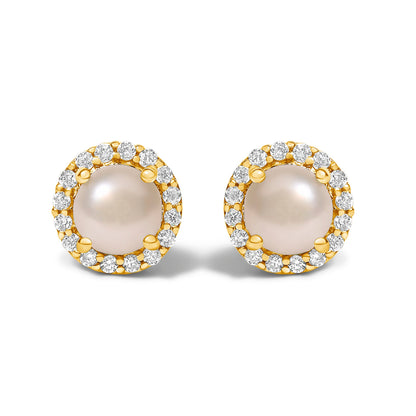 Pendientes de oro blanco de 10K con amatista morada y halo de diamantes de 1/6 Cttw