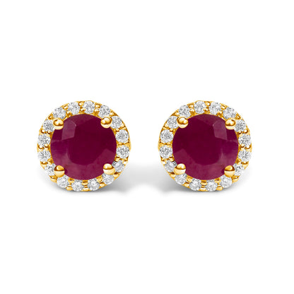 Pendientes de oro blanco de 10K con amatista morada y halo de diamantes de 1/6 Cttw
