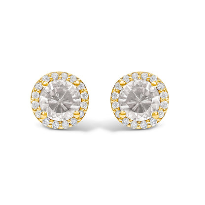 Pendientes de oro blanco de 10K con amatista morada y halo de diamantes de 1/6 Cttw