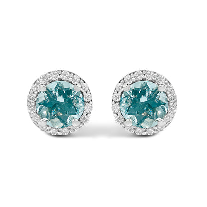 Pendientes de oro blanco de 10K con amatista morada y halo de diamantes de 1/6 Cttw