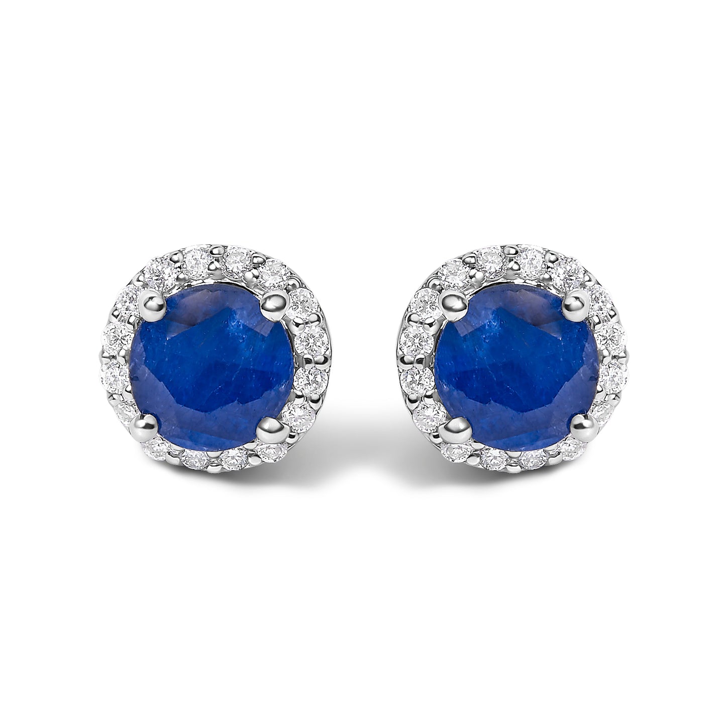 Pendientes de oro blanco de 10K con amatista morada y halo de diamantes de 1/6 Cttw