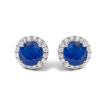 Pendientes de oro blanco de 10K con amatista morada y halo de diamantes de 1/6 Cttw