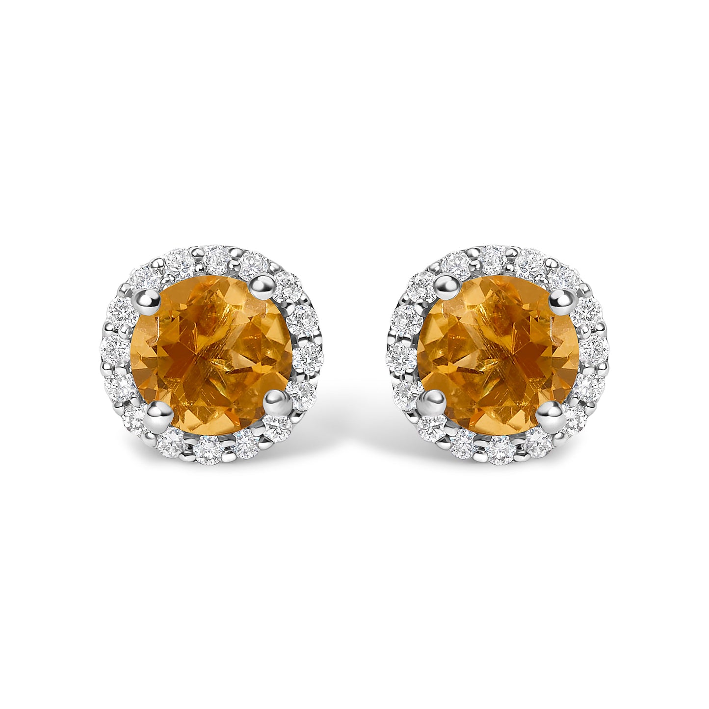 Pendientes de oro blanco de 10K con amatista morada y halo de diamantes de 1/6 Cttw
