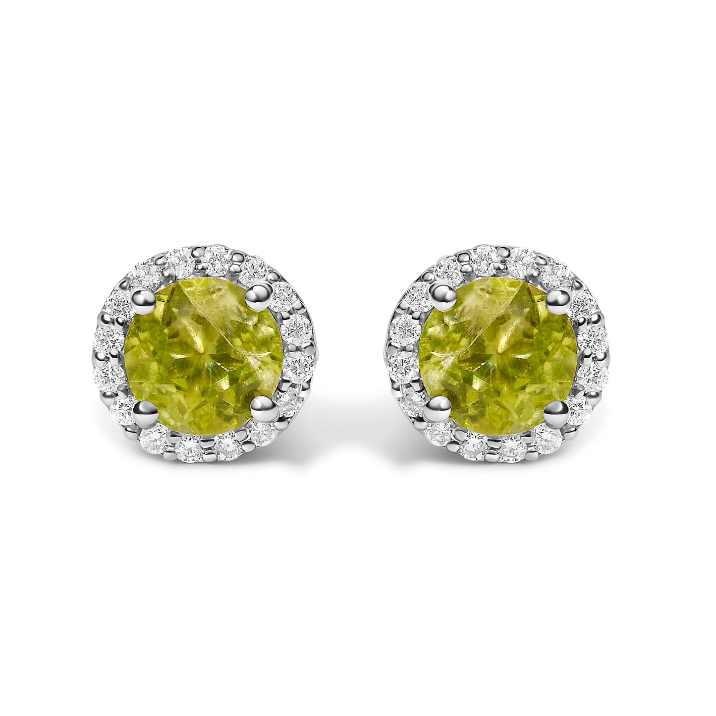 Pendientes de oro blanco de 10K con amatista morada y halo de diamantes de 1/6 Cttw