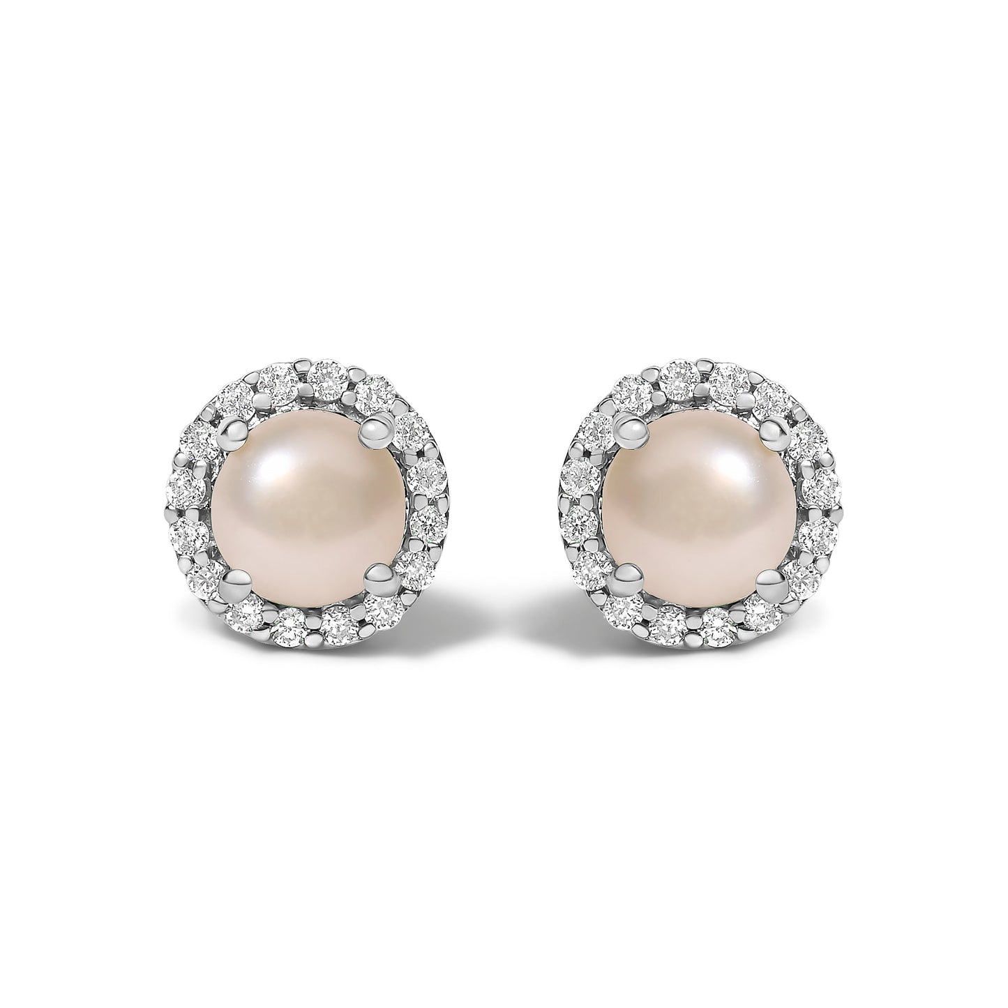 Pendientes de oro blanco de 10K con amatista morada y halo de diamantes de 1/6 Cttw