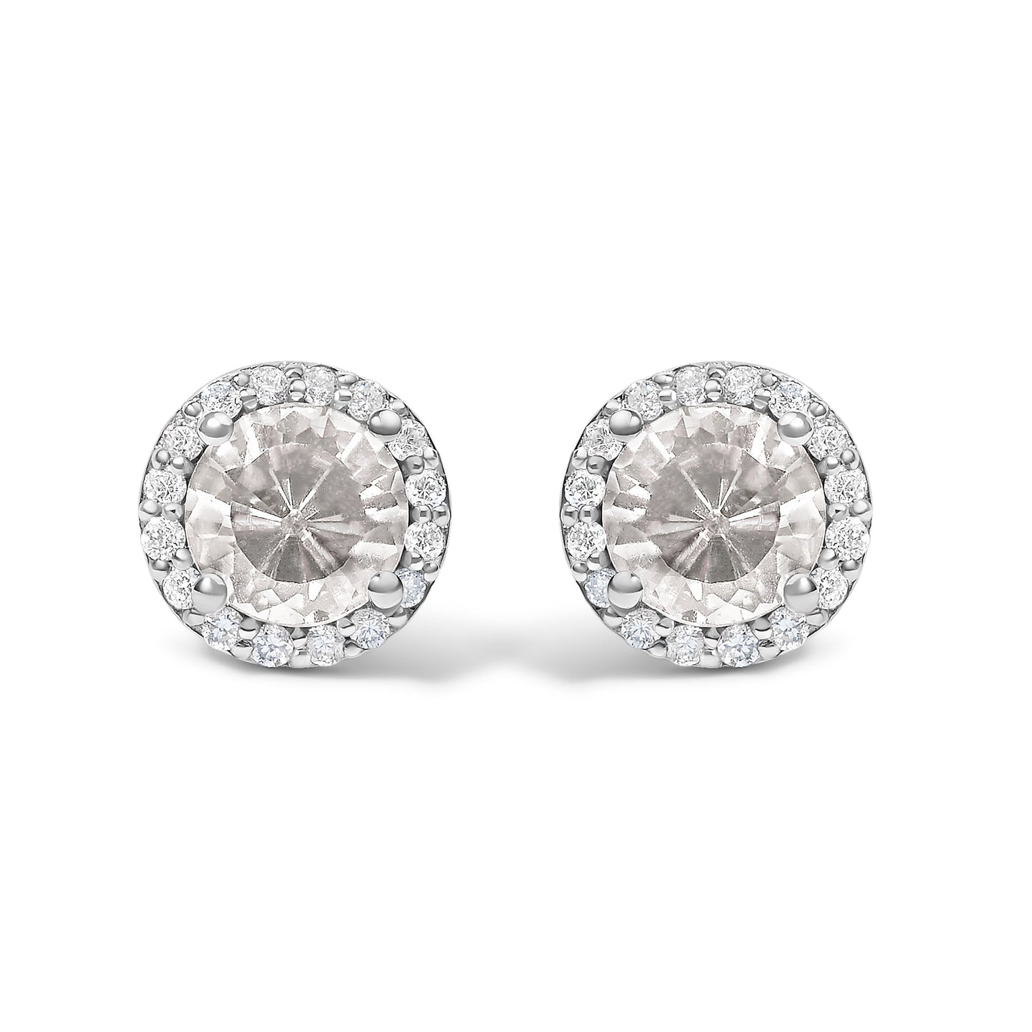Pendientes de oro blanco de 10K con amatista morada y halo de diamantes de 1/6 Cttw
