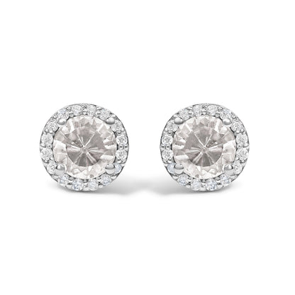 Pendientes de oro blanco de 10K con amatista morada y halo de diamantes de 1/6 Cttw