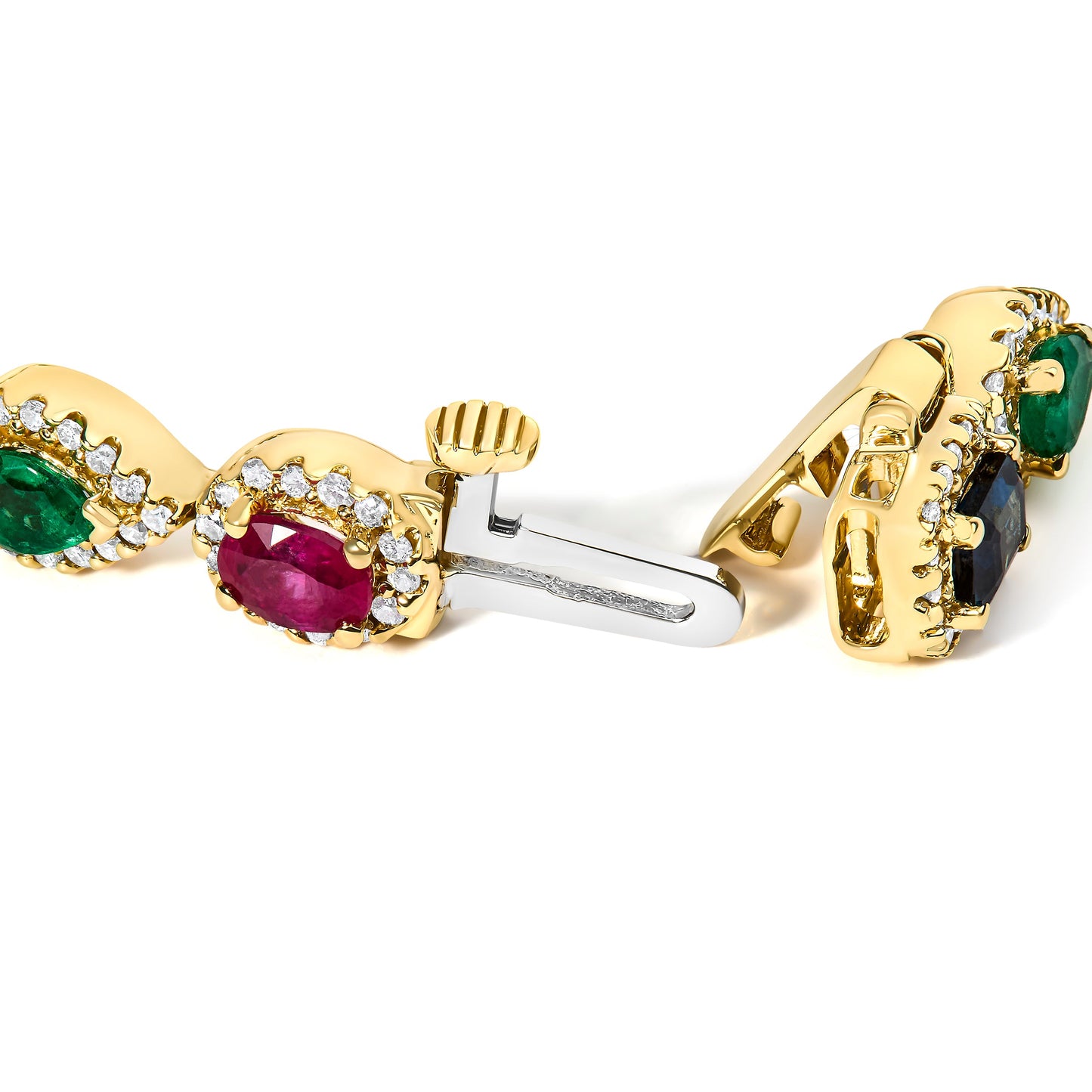 Pulsera de tenis arcoíris con diamantes y múltiples gemas de oro amarillo de 14 quilates
