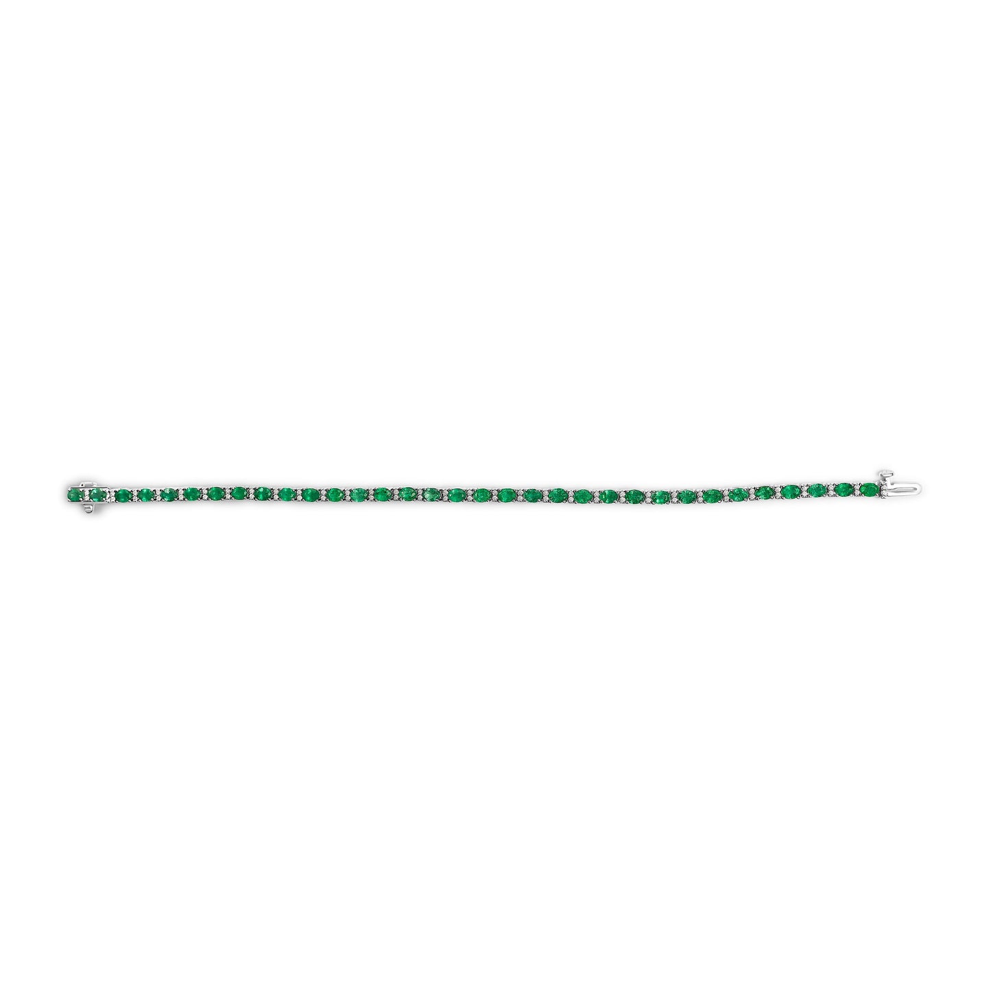 Pulsera de tenis de oro blanco de 14 quilates con esmeraldas verdes ovaladas y diamantes alternados