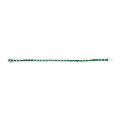 Pulsera de tenis de oro blanco de 14 quilates con esmeraldas verdes ovaladas y diamantes alternados