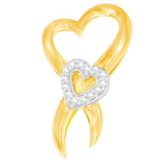 Collar con colgante de corazón de oro de dos tonos de 10K con diamantes de 1/10 cttw (H-I, I1-I2)