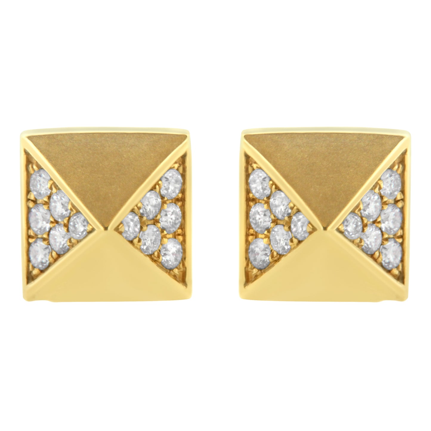 Pendientes de pirámide de oro amarillo de 14 quilates con diamantes de 1/4 Cttw (color G-H, claridad SI1-SI2)