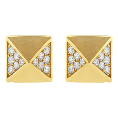 Pendientes de pirámide de oro amarillo de 14 quilates con diamantes de 1/4 Cttw (color G-H, claridad SI1-SI2)