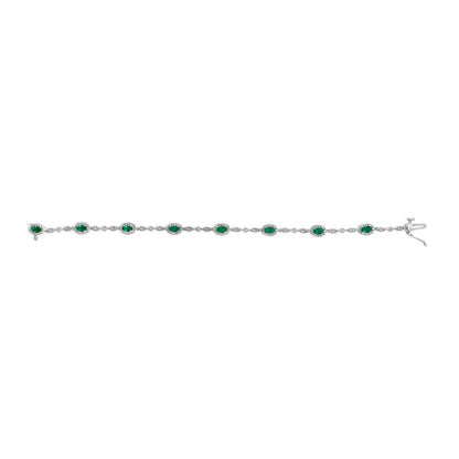 Pulsera de eslabones alternados de oro blanco de 10 quilates con esmeralda verde ovalada y diamantes