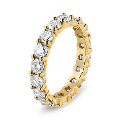 Anillo de eternidad de oro amarillo de 14K con diamantes de talla redonda de 3,00 Cttw engastados con puntas compartidas (color J-K, claridad VS1-VS2) - Talla de anillo 7