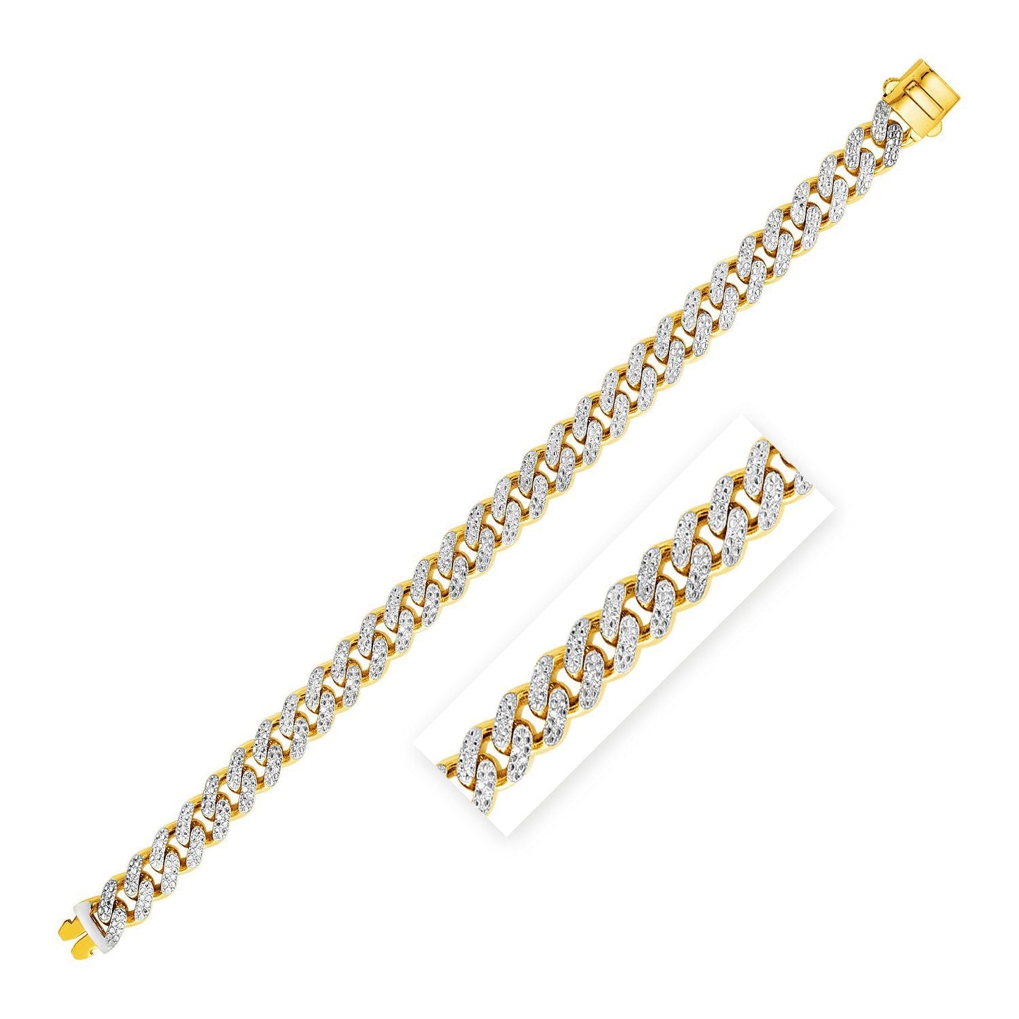 Pulsera de cadena barbada de oro bicolor de 14k con eslabones de pavé de diamantes