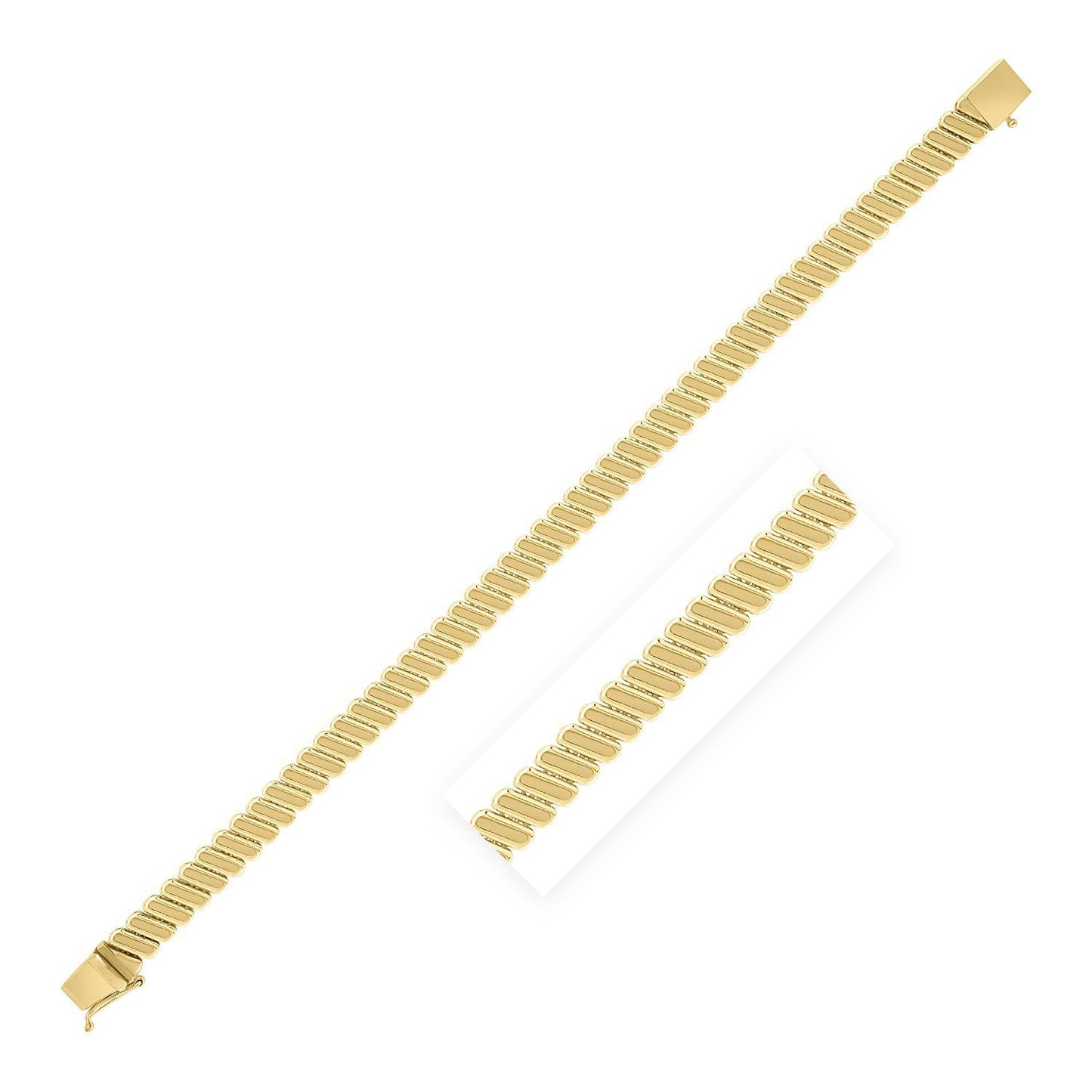Pulsera de eslabones acanalados de oro amarillo de 14k (7.00 mm)