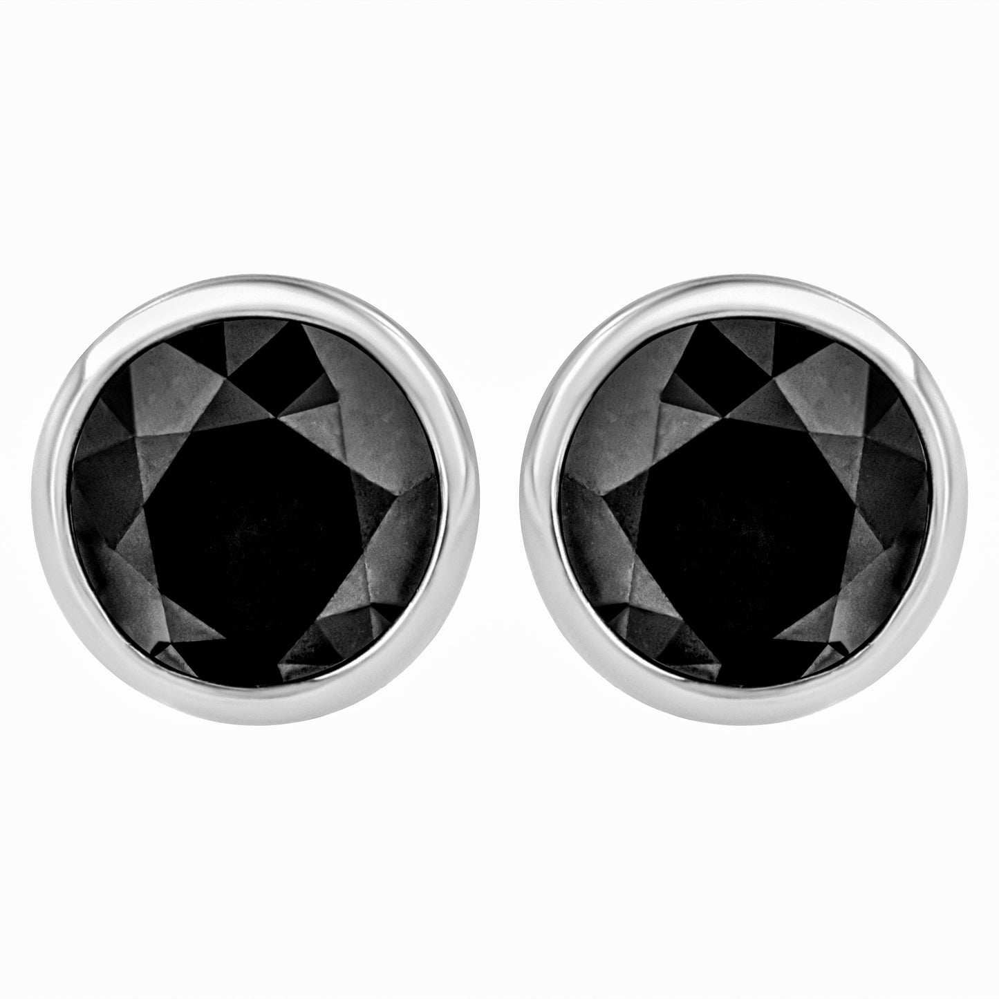 Pendientes de oro blanco de 14 quilates con diamantes negros de talla brillante redonda de 1/2 quilate engastados en bisel con parte posterior de rosca (realce de color elegante, claridad I2-I3)