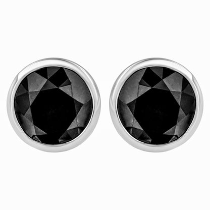 Pendientes de oro blanco de 14 quilates con diamantes negros de talla brillante redonda de 1/2 quilate engastados en bisel con parte posterior de rosca (realce de color elegante, claridad I2-I3)