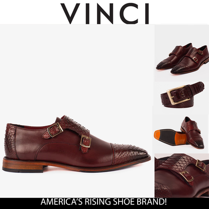 The Bishkek Burgundy Leather Cap Toe Double Monk Strap Men  Shoe