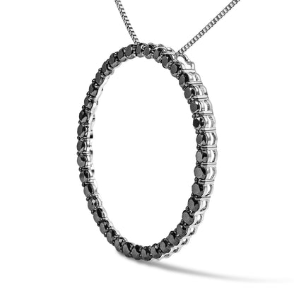 Collar con colgante de plata de ley .925 con diamantes negros de 4.0 Cttw en aro abierto y círculo de 18" (Color Negro, Claridad I2-I3)