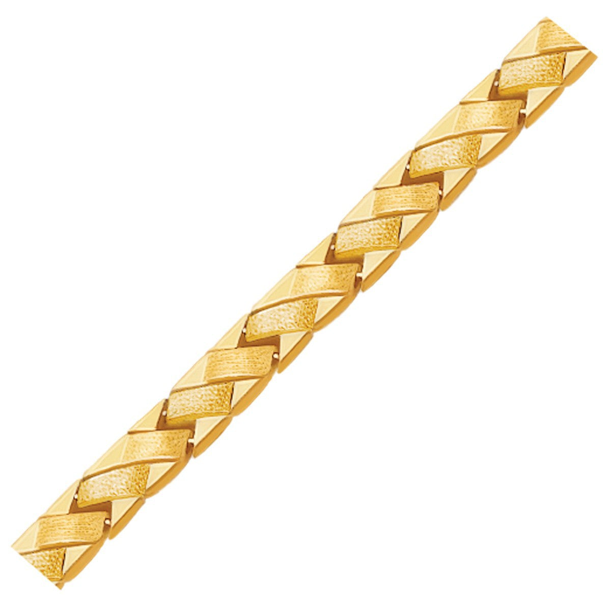 Pulsera de línea en oro amarillo de 14k con diseño de cesta elegante