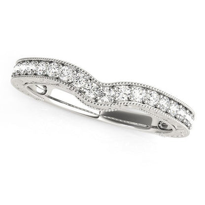 Anillo de boda curvo de oro blanco de 14k con borde de cuentas y diamantes (1/4 cttw)