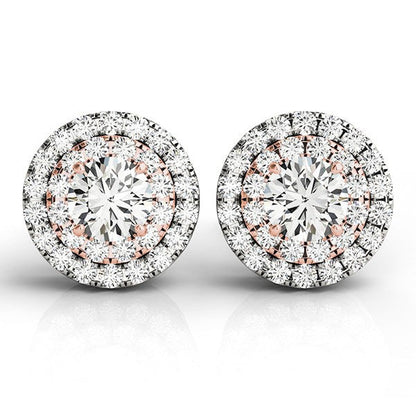 Pendientes de halo redondo de diamantes de oro blanco y rosa de 14k (3/4 cttw)