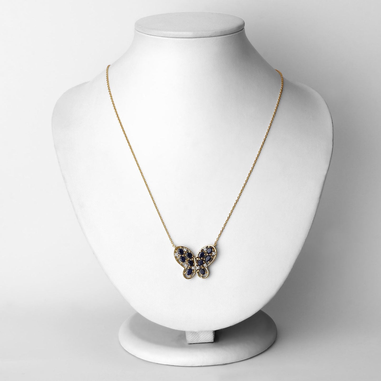 Collar de plata de ley .925 con zafiro azul auténtico de 2.16 quilates y circonitas blancas
