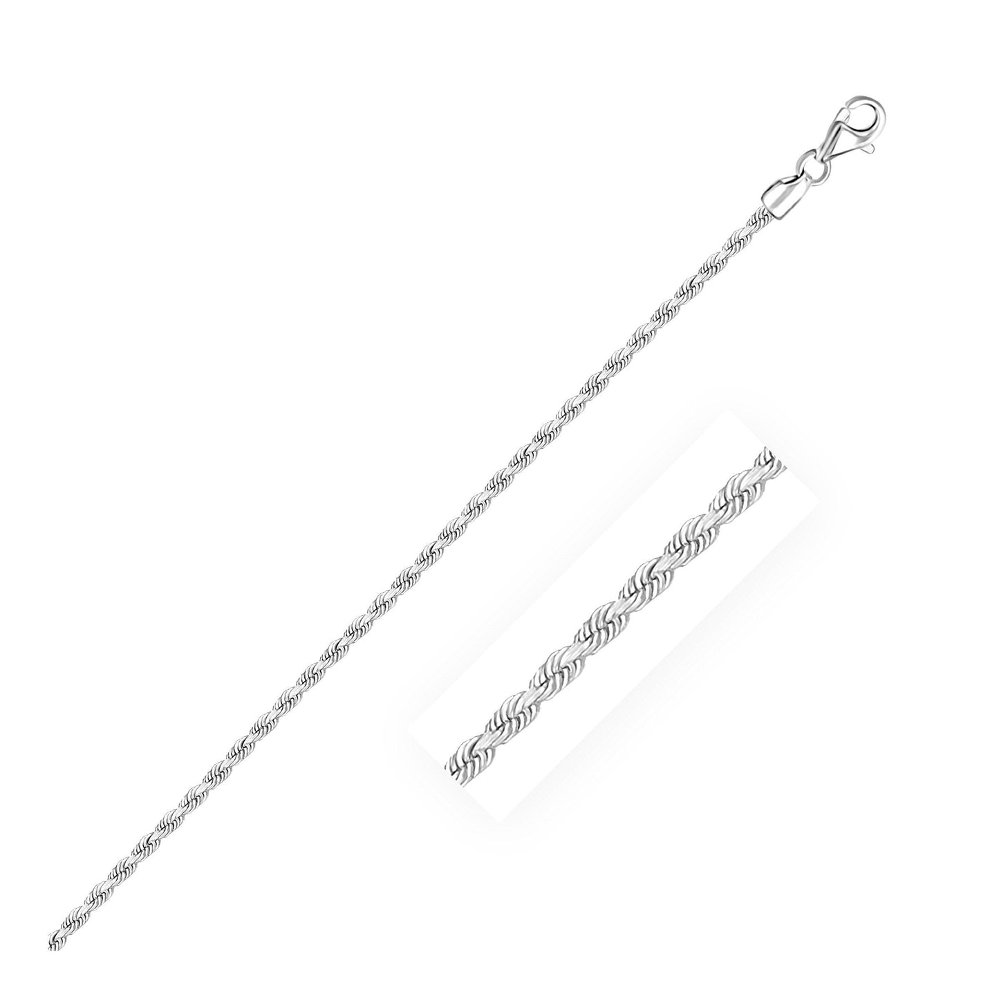 Tobillera de cuerda de oro blanco de 14k con corte diamante de 2.25mm