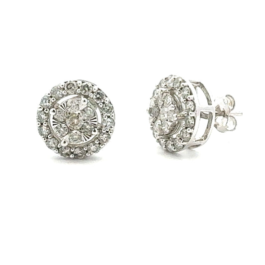 Pendientes de botón de diamante de 1,00 ct Oro blanco de 10 qt