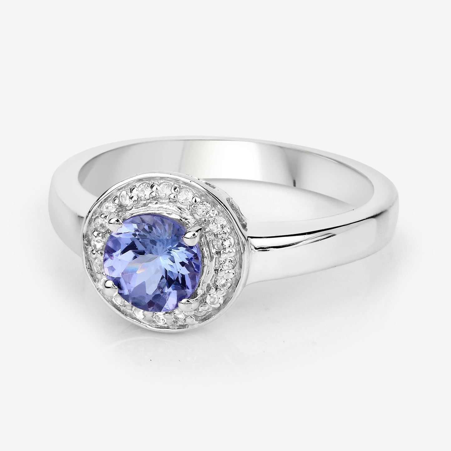Anillo de Plata de Ley .925 con Tanzanita Genuina de 1,05 Quilates y Topacio Blanco