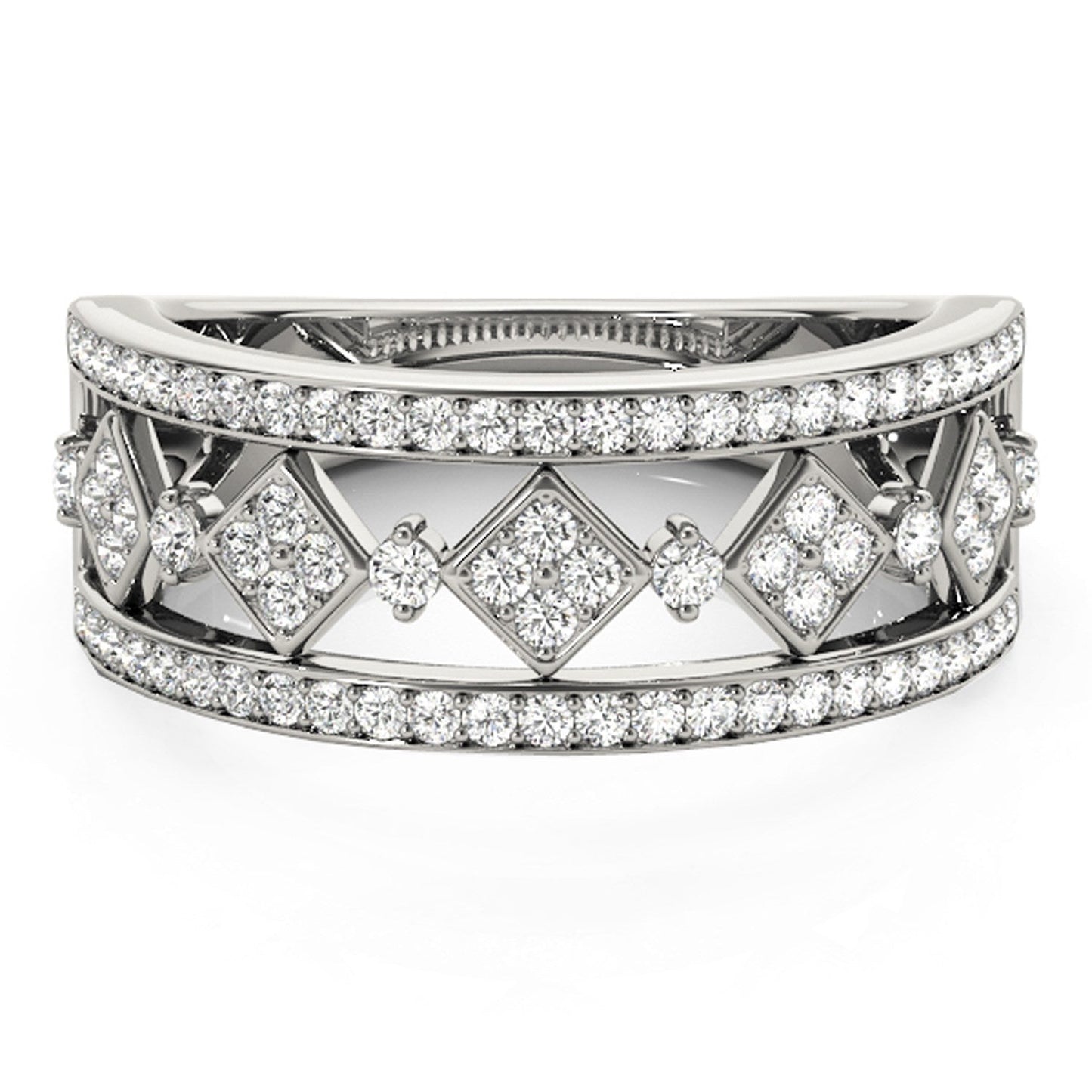 Anillo con motivo cuadrado con incrustaciones de diamantes en oro blanco de 14k (1/2 quilate en total)